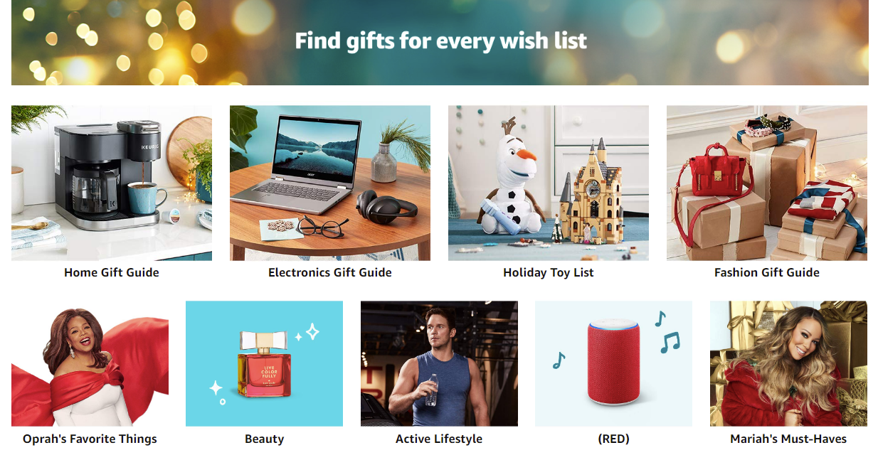 亚马逊有许多礼品指南，帮助用户在节日期间找到商品。
