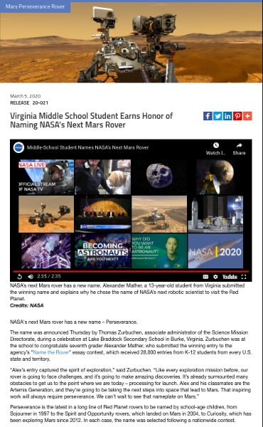 新闻稿标题例子NASA