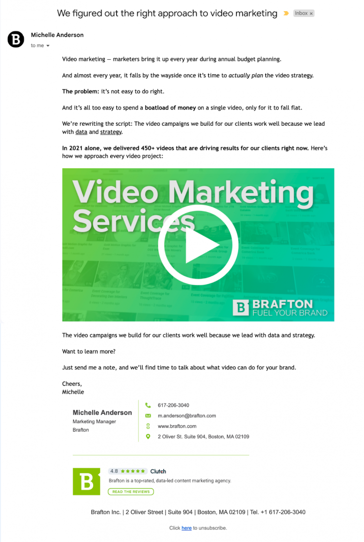 Brafton电子邮件营销视频营销的例子