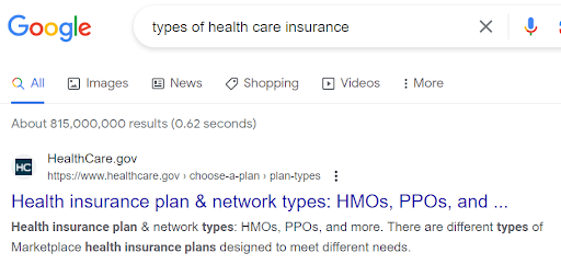 健康保险内容营销谷歌截图